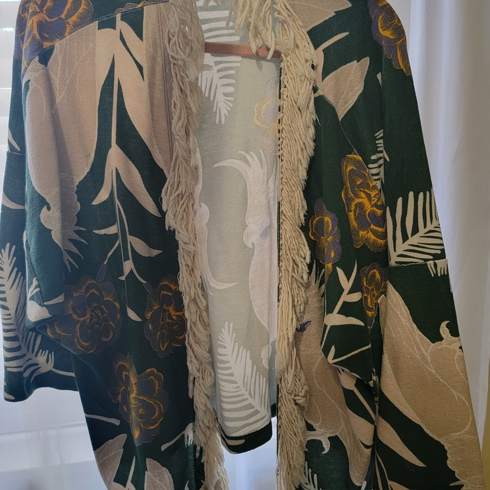 Floral Green and Cream Women's Poncho